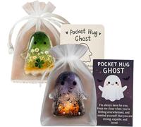 2 piezas de abrazo de bolsillo lindo fantasma de Halloween, nuevo abrazo 2025 en un bolsillo con tarjeta de aliento, regalos emocionales de fantasma, regalos de buena suerte para Halloween, amigos