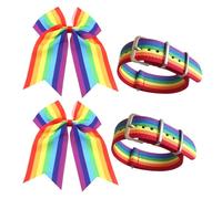 2 Piezas De Accesorios Para El Cabello Con Lazo De Arcoíris Y 2 Piezas De Pulseras De Arcoíris, Banda Elástica Para El Cabello Rainbow Pride, Accesorios De Arcoíris, Carnavales Y Uso Diario.