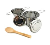 2 piezas de acero inoxidable con caldera de té, filtro de té reutilizable con asa plegable y tapa, infusor de té de máscaras finas, para la mayoría de las estrellas de té