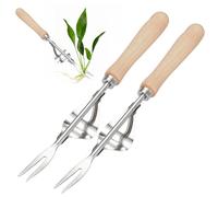 2 piezas de acero inoxidable para deshierbe, desmalezador de raíces con mango de madera, deshierbe manual para excavar, deshierbe manual para el jardín, tenedor de malas hierbas para jardín para