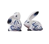 2 Piezas de Adorno de Porcelana Azul y, Lindas estatuas coleccionables, novedosa decoración doméstica de Conejo de cerámica, Figuras de Conejito, para decoración de estantería de Oficina en el hogar