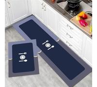 2 piezas de Alfombra Cocina, Confortable Lavables Antideslizantes Tapete Juegos, Impermeables Resistente Protector Suelo, para Cocina Pasillo Dormitorio Vajilla verde oscuro 45x75cm+45x150cm G2622