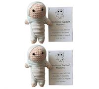 2 piezas de apoyo emocional para mamá, juguete de momia positiva con tarjeta positiva, ganchillo de lana de punto divertido, regalos de muñeca de momia para Halloween, amigos, decoración de fiesta
