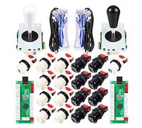 2 Piezas de Arcade Joystick para bricolaje codificador USB + 2X Ellipse Oval Joystick Handle 18x Botones estilo americano Arcade para PC, MAME, Raspberry Pi, sistema Windows (Negro & Blanco)