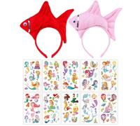 2 Piezas De Aros De Cabeza De Pez, 10 Pegatinas De Tatuaje De Sirena, Tocado De Animales Tridimensionales De Dibujos Animados, Suministros De Decoración Para Fiestas.