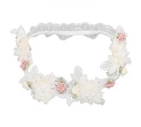 2 piezas de banda para la cabeza de bautismo de bebé, banda para bautizar la diadema de bautizo de encaje suave Bandas de pelo floral, bautismo infantil ducha de encaje elástico (03)