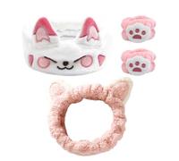 2 Piezas De Bandas Para El Cabello Con Orejas De Gato De Felpa, 1 Par De Muñequeras Elásticas, Banda Absorbente Para El Cabello Para Lavar La Cara, Accesorios De Maquillaje Para Niñas.
