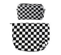 2 Piezas De Bolsa A Cuadros En Blanco Y Negro, Bolsa De Fabricación, Bolsa Cosmética, Bolsas De Viaje Portátiles, Bolsas De Baño Y Almacenamiento Cosmético De Mujeres.