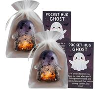 2 piezas de bolsillo de fantasma de Halloween, nuevo abrazo en un bolsillo con tarjeta de aliento, regalos emocionales de fantasma, regalos de buena suerte para Halloween, amigos, familia, niños (2