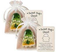 2 piezas de bolsillo de fantasma de Halloween, nuevo abrazo en un bolsillo con tarjeta de aliento, regalos emocionales de fantasma, regalos de buena suerte para Halloween, amigos, familia, niños (2