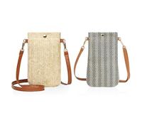 2 piezas de bolso cruzado de paja, bolso cruzado con hebilla magnética, bolso cruzado con correa larga para el hombro, bolso vertical tejido para teléfono móvil, bolso lateral para mujer