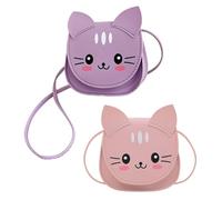 2 Piezas De Bolso De Cuerpo Cruzado De Gatos, Linda Bolsa De Caricaturas De Caricatura, Bolso De Hombro De Niña, Mini Bolsa De Almacenamiento (Rosa, Púrpura).