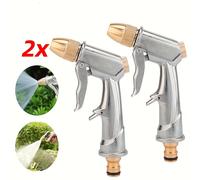2 Piezas de Boquilla de Manguera de Jardín de Presión, Alcance de 15 Metros, Acero Inoxidable, Conector de Latón, Accionamiento Manual, para Riego, y Ducha de Rociado