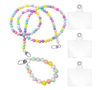 2 piezas de cadena de cuentas coloridas con 3 piezas de separadores de cordón, cordón de prevención de pérdida de teléfono móvil, cadena de perlas cruzadas, cadena de prevención de pérdida de teléfono