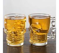 2 piezas de calavera de cerveza de vidrio con asa,jarra de cerveza espesa,jarras de súper personalidad,taza de jugo espesado,para bar KTV taza de cerveza de vidrio con personalidad creativa (500 ml)