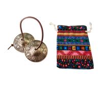 2 Piezas de Címbalos Tibetanos Tingsha - 6.5 cm Campanas de Meditación con Símbolos Auspiciosos y Bolsa, Carillón Portátil para Sanación, Yoga y Percusión