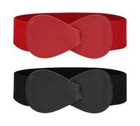2 Piezas De Cinturón De Insectos, Cinturón Ancho Para Mujeres, Cinturón Elee, Cinturón De Ropa, Rejillas Estiramientos (Rojo, Negro)