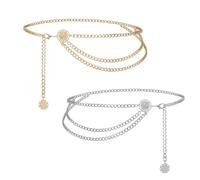 2 Piezas de Cinturones de Cadena para Mujer, Cadena de Cintura Ajustable en Plata y Oro, Cinturón de Metal de 90 cm para Disfraces de Piratas para Mujer, Cadena para el Vientre