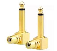 2 piezas de cobre puro de 635 mm, conector mono de 1/4" macho a RCA hembra, ángulo de 90 grados, dorado,
