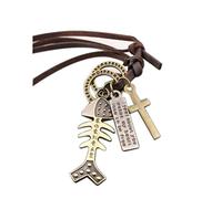 2 piezas de collar de colgante de cordón de cuero de PU de hueso de pescado retro para suéter de traje de camisa