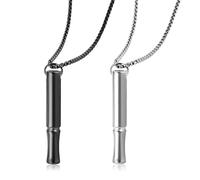 2 piezas de collar de respiración Breathlace collar para dejar de fumar collar de respiración para dejar de fumar collar de silbato de alivio de ansiedad para dejar de fumar, meditación (negro/plata)