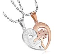 2 Piezas de Collar Puzzle Pareja Con Colgante de Rompecabezas, Acero Inoxidable La Llave a Su Corazón, Regalo Para Enamorados (Plata y Oro Rosa)