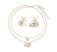 2 Piezas De Collares De Conchas, 1 Par De Aretes De Conchas, Joyas De Estilo Bohemio, Collar De Perlas De Aleación, Aretes De Estilo Océano De Fantasía, Joyas De Vacaciones En La Playa