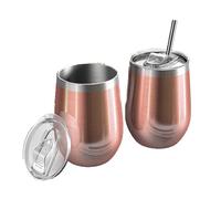 2 piezas de copas de vino fabricadas en acero inoxidable, vidrio, con tapa y cepillo para pajita