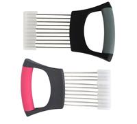 2 piezas de cortador de cebolla cortador de cebolla, soporte para cebolla para cortar manual de acero inoxidable, picadora manual para cortar cebollas, verduras, negro, rojo y negro, gris para cocina