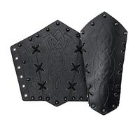 2 Piezas de Cuero de imitación Guardabrazos, Guantelete Vikingo Muñequera, Brazaletes Medievales, Tiro con Arco Brazo Armadura, Brazaletes para Larp Halloween (Negro)