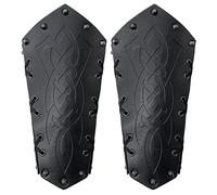 2 Piezas de Cuero Protectores de Brazo Vikingo guantelete Pulsera Caballero Medieval Tiro con Arco brazales Ajustable Larp Cosplay Brazalete para Hombres (Negro)