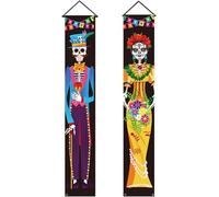 2 Piezas De Decoración del Día De Los Muertos, Letrero para Porche, Pancarta para Puerta, Decoración del Día De Los Muertos, Decoraciones De Halloween, Calavera, Bandera Colgante para Puerta,
