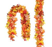 2 Piezas de Decoracion Otoño, Plantas Artificiales Decorativas de Guirnalda Incluye 4 Ganchos y Luz Halloween y Decoración Invierno, 175cm