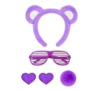 2 Piezas De Diadema Y Cola De Oso Morado, 2 Pegatinas De Amor, 1 Pieza De Divertidas Gafas Huecas, Accesorios De Ropa Para Adultos, Decoración De Fiesta De Juegos De Rol.