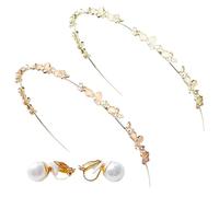 2 piezas de diademas de diamantes de imitación, con 1 par de pinzas para las orejas de perlas, juego de accesorios para el cabello de boda, diadema para mujer que combina con todo