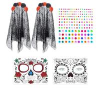 2 Piezas De Diademas De Malla, Equipadas Con 2 Juegos De Pegatinas Faciales Y 1 Pieza De Pegatinas De Diamantes De Colores, Diademas Retro, Accesorios De Rol, Accesorios De Ropa De Fiesta