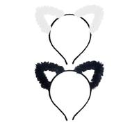 2 Piezas De Diademas De Oídos De Gato, Lindas Diademas De Felpa, Accesorios De Rol, Accesorios Para Disfraces De Fiesta (Negro, Blanco).