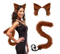 2 Piezas de Disfraz de Gato, Cola de Gato y Diadema Orejas de Gato, Orejas de Zorro, Cola de Gato de 75 cm Peluche, para Mujer y Niña Carnaval Halloween Fiesta Cosplay de Gato (Marrón)