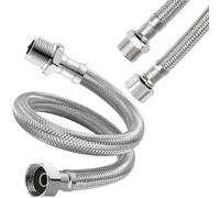 2 piezas de doble paquete de manguera flexible de 3/8 pulgadas con trenzado de acero inoxidable - manguera de conexión para válvula de ángulo de grifo (20cm)
