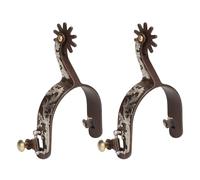 2 Piezas de Espuelas de Vaquero Occidentales, Espuela Ecuestre de Cuero Genuino Hecha a Mano con Engranaje Giratorio, Correa de Espuela, Accesorios de Equitación de Acero de bajo