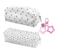 2 Piezas De Estuche Para Lápices Con Flores De Lazo, 1 Llavero Con Estrella De Cinco Puntas, Estuche Para Lápices De Lona Simple, Cole Decorativo Para Estuche Para Lápices.