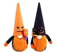 2 Piezas de Felpa de Gnomos de Halloween,Decoración de Mesa de Hecha a Mano Suecos Tomte Fantasma,Navideño Figura de Peluche Muñeca Sin Rostro con Calabaza Sombrero Bruja,Hogar Muñecas Fiestas Regalos