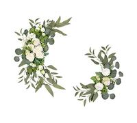 2 Piezas de Flores Artificiales Swag Decoración de Arco de Boda Grandes Arreglos de Flores Artificiales Swag Floral de Boda para Recepción de Boda Telón de Fondo Decoraciones de Mesa Cartel(blanco)