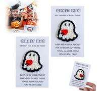 2 piezas de ganchillo hechas a mano, fantasma positivo de Halloween con tarjeta, abrazo de bolsillo fantasma de Halloween, dije de bolsillo pensando en ti, juguete inspirador para Halloween, Acción de