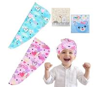 2 Piezas De Gorra De Cabello Seco para Niños, 2 Piezas De Toalla Cuadrada De Dibujos Animados, Toalla Linda Estampada, Tapa De Ducha Seca Rápida Y Reutilizable.