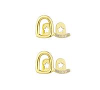 2 piezas de grillz de dientes de hip hop chapadas en oro de 14 quilates con cara abierta, tapas de doble diente de diamante para tus dientes, parrillas para hombres y mujeres, One Size, Metal
