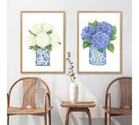 2 Piezas De Impresiones Artísticas De Flores De Hortensia De Jengibre Azul Y Blanco, Estilo Chinoiserie, Estilo Sauce Oriental, Acuarela, Lienzo, Cuadros Decorativos Para Pared 30X40Cmx2Pcs Sin Marco