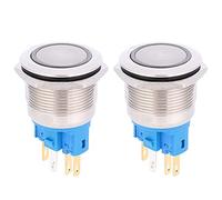 2 piezas de interruptor de botón pulsador de reinicio con anillo, DC 12-24 V, IP65, 22 mm, botón momentáneo de acero inoxidable de 6 pines con montaje roscado para paneles de (Blanca)