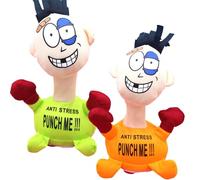 2 Piezas de Juguetes para aliviar el estrés, muñeca Gritona Punch Me con Ventosas, Juguete antiestrés Divertido y Suave Que Funciona con Pilas, Fidget de Escritorio de 23x12 cm, Naranja y Verde