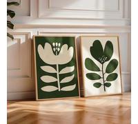 2 piezas de lienzo con estampado floral verde musgo bohemio, impresiones artísticas abstractas minimalistas modernas para dormitorio, arte de pared, decoración del hogar, 60 x 90 cm